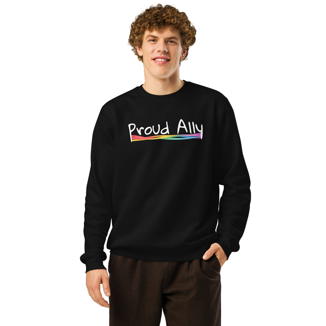 “Proud Ally” Organic Unisex Sweatshirt – LGBTQ+ Supporter Statement Crewneck