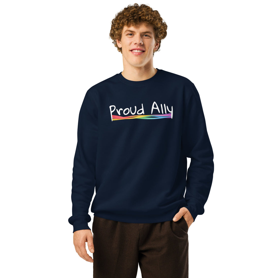 “Proud Ally” Organic Unisex Sweatshirt – LGBTQ+ Supporter Statement Crewneck