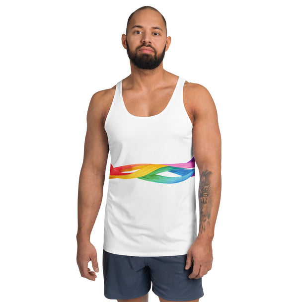 Rainbow Threads Unisex Tank Top – All-Around LGBTQ+ Pride Design